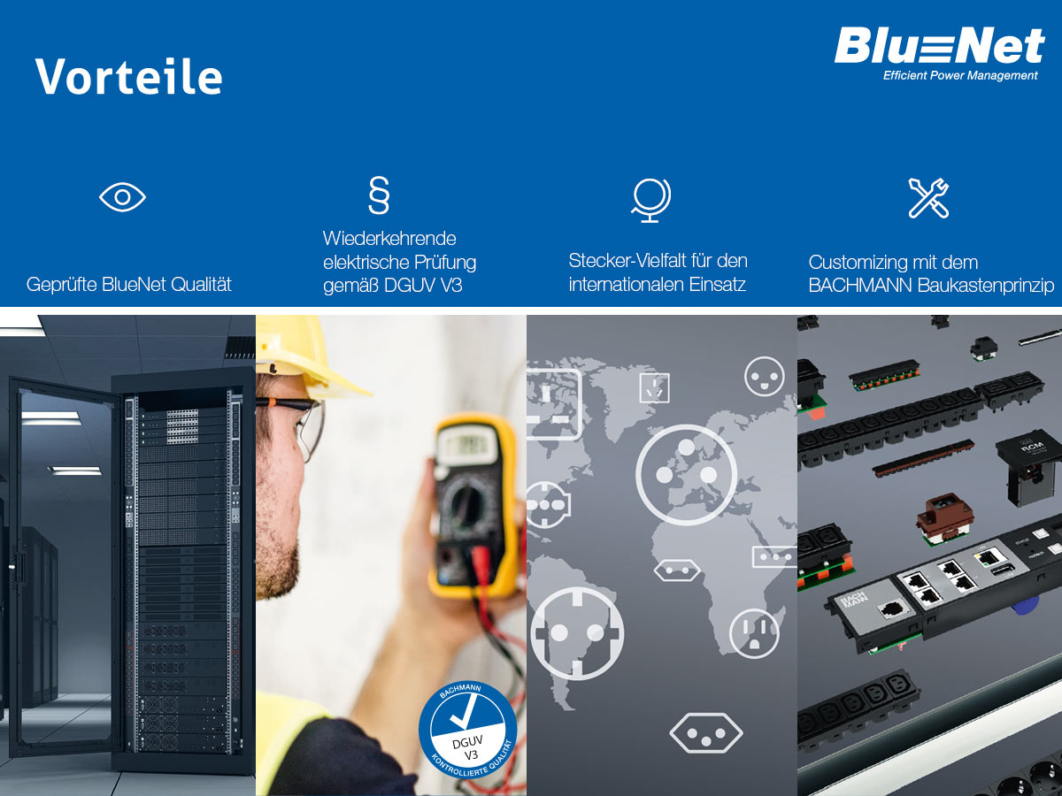 Bachmann BlueNet BN3000 Steckdosenleiste 16xC13, 4xCEE 7/3 (802.3006) Vorteile