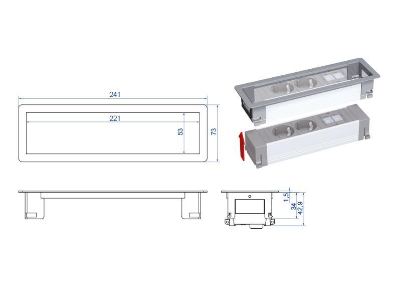 Bachmann Power Frame 1x Steckdose USB Charger 2x CM (916.0041) Einbaumaße