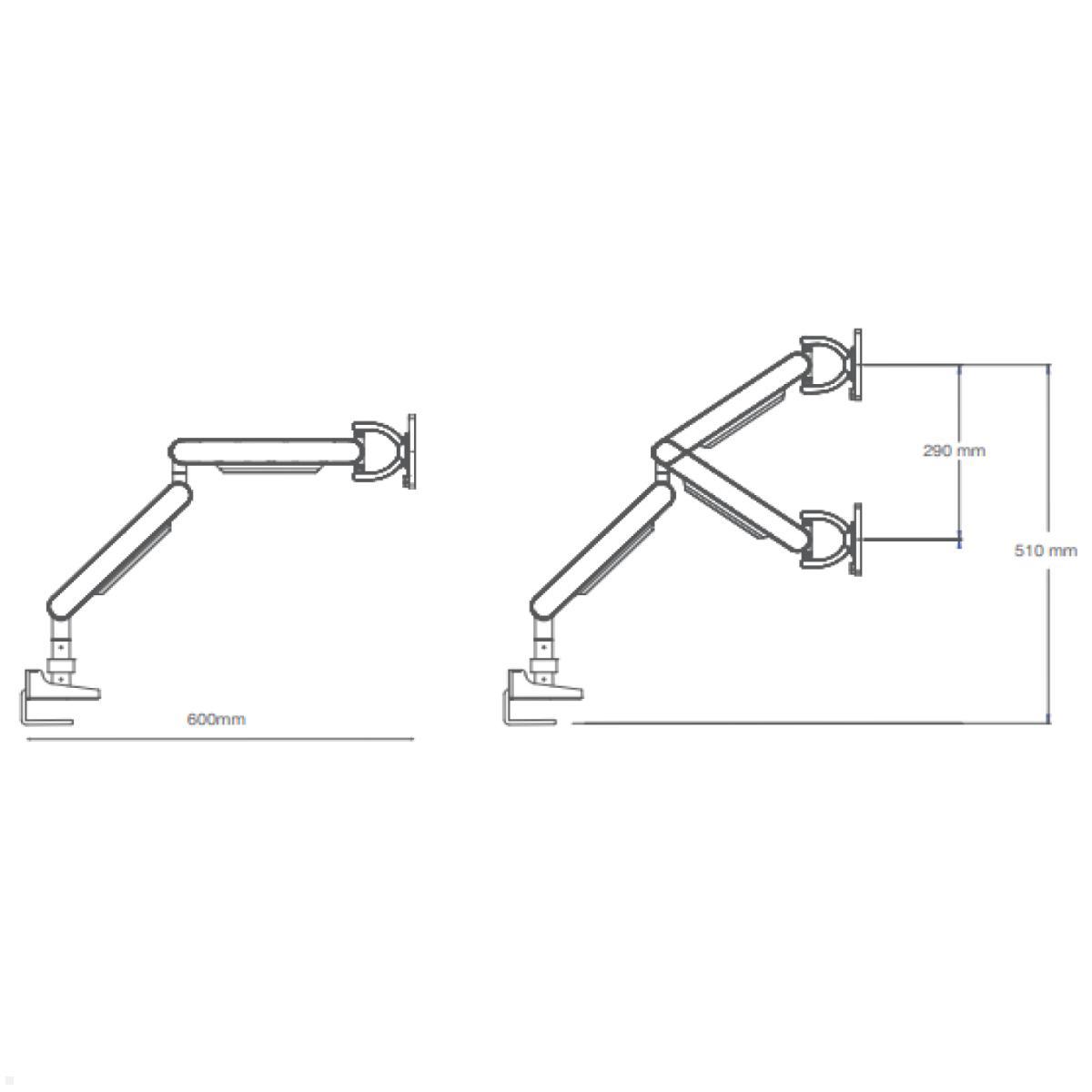 Bachmann ZG2 Dual Monitor Tischhalterung mit Tischklemme, schwarz (945.010), technische Zeichnung