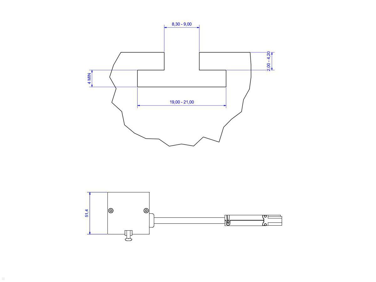 Bachmann DESK RAIL, 2x Steckdose, 1 USB-C Charger 60W, 1 CM (941.306), techn. Zeichnung 2