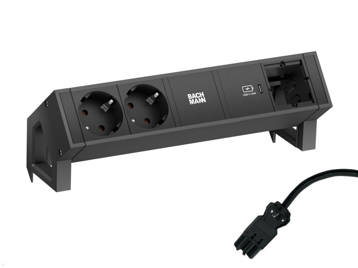 Bachmann DESK 2, 2x Steckdose, USB-C Charger 30W, CM (902.966) schwarz, Zuleitung