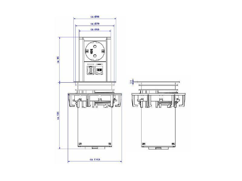 Bachmann ELEVATOR versenkbare Steckdose mit LAN HDMI (928.0062) technische Zeichnung