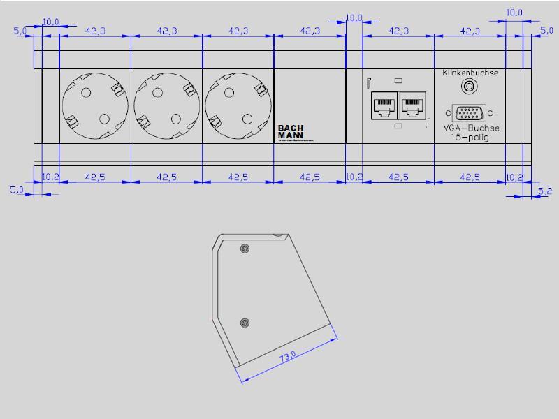 Bachmann DESK 1 3x Steckdose 2x CAT5e 1x VGA (339.1005) Zeichnung