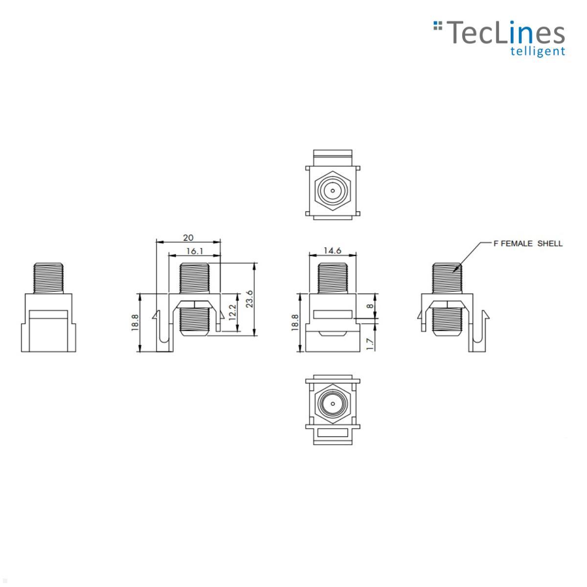 TecLines TKM011W Keystone Modul SAT F-Stecker Buchse/Buchse, vergoldet technische Zeichnung