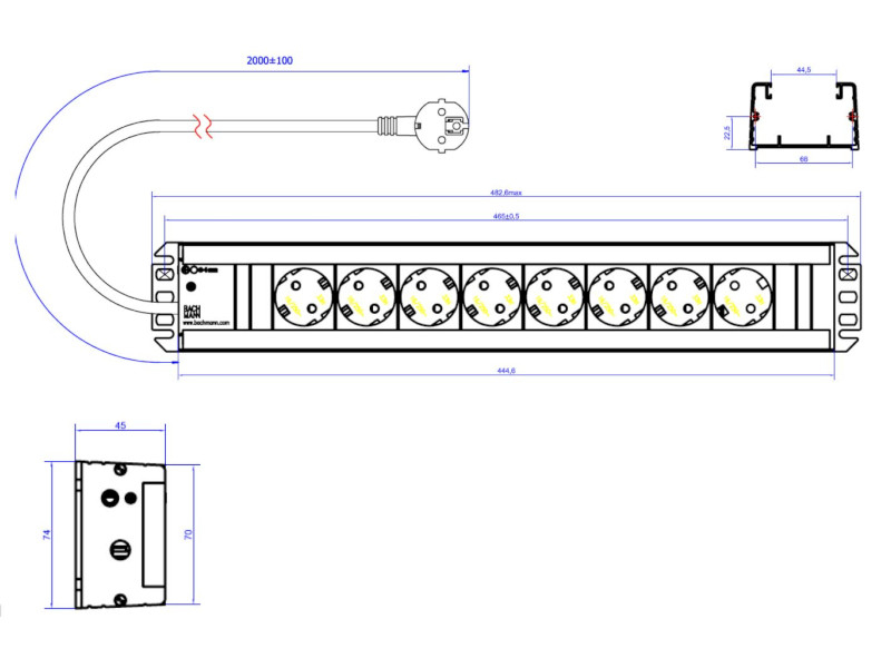 Bachmann Handwerkerleiste 8x Schuko (300.006) Zeichnung