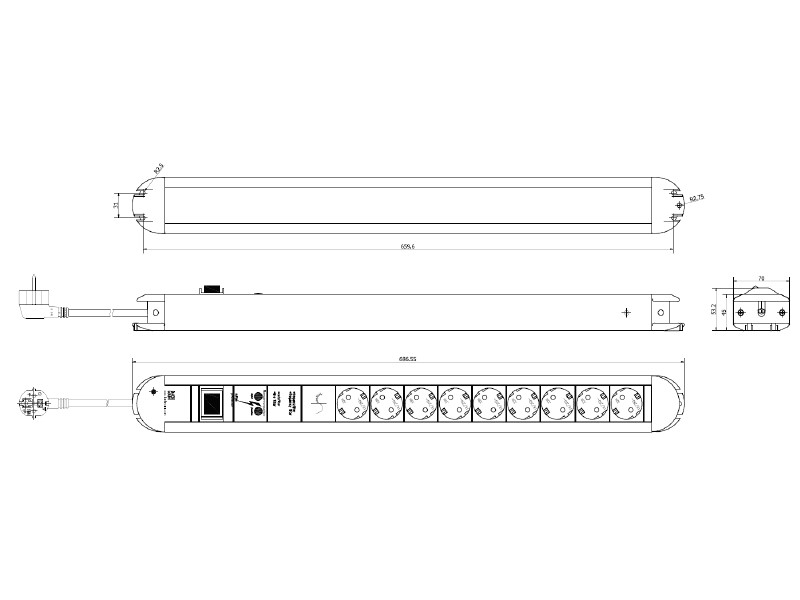 Bachmann PRIMO 9x Steckdosenleiste Gerätevollschutz 1x Schalter (331.072) Zeichnung