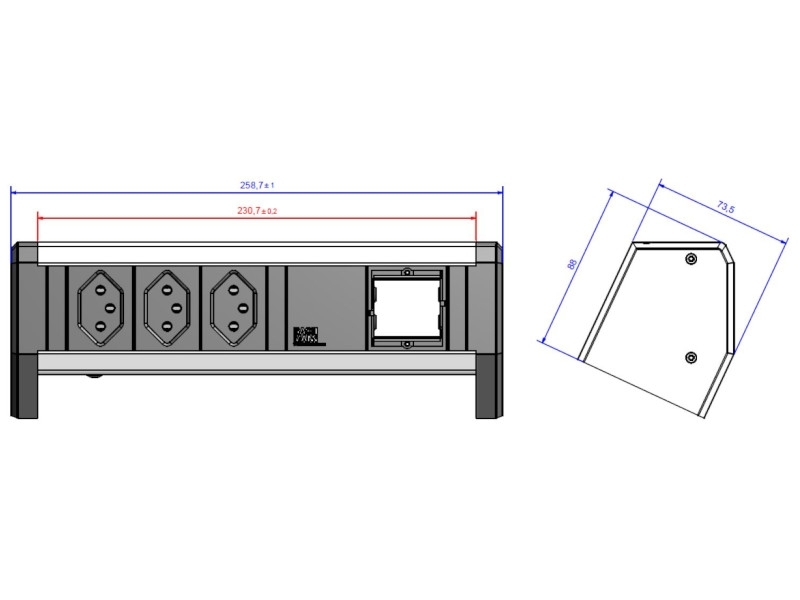 Bachmann DESK 1 3x Steckdose CH, 1x Custom Modul (902.008) Zeichnung