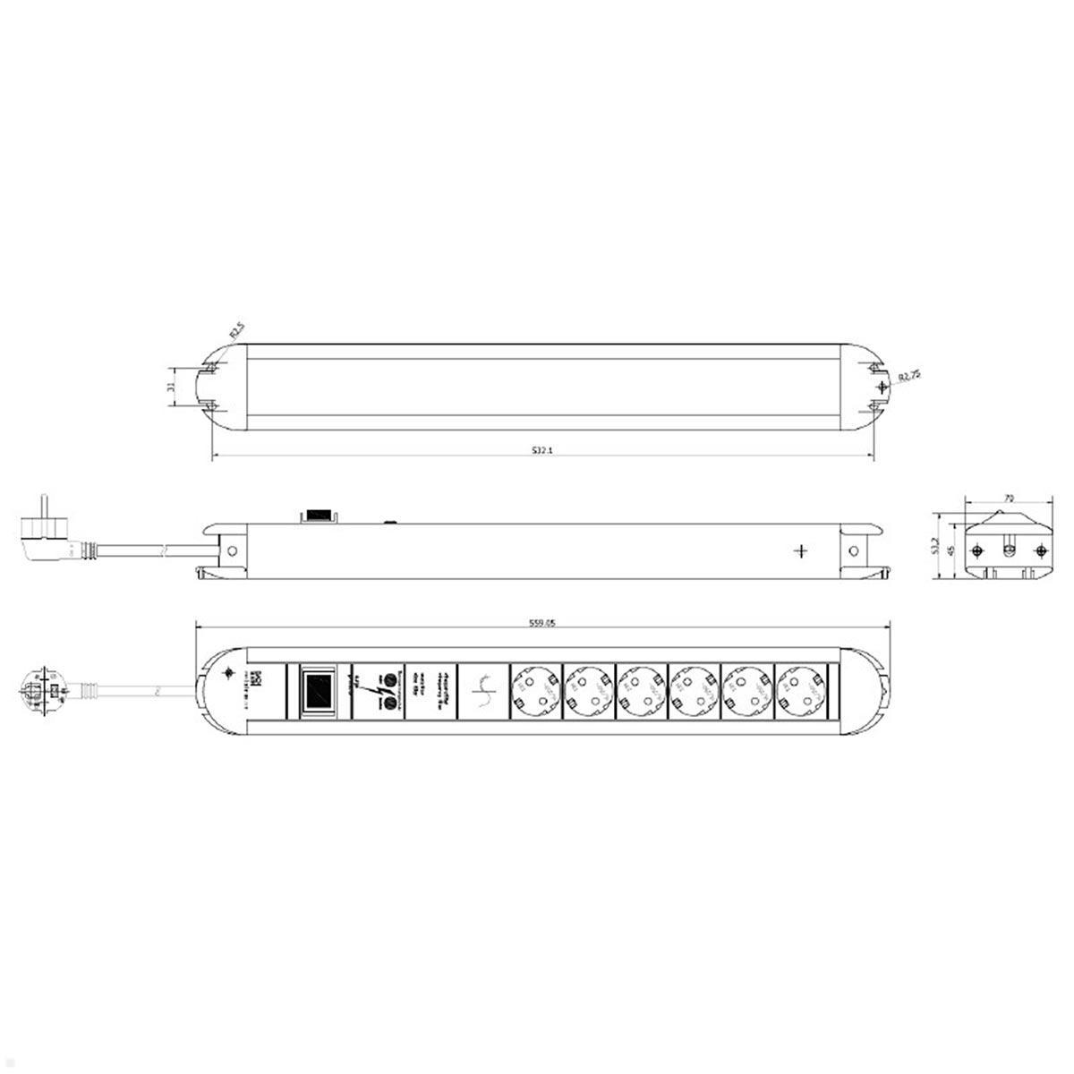 Bachmann PRIMO 6x Steckdosenleiste Gerätevollschutz mit Schalter (331.071) technische Zeichnung