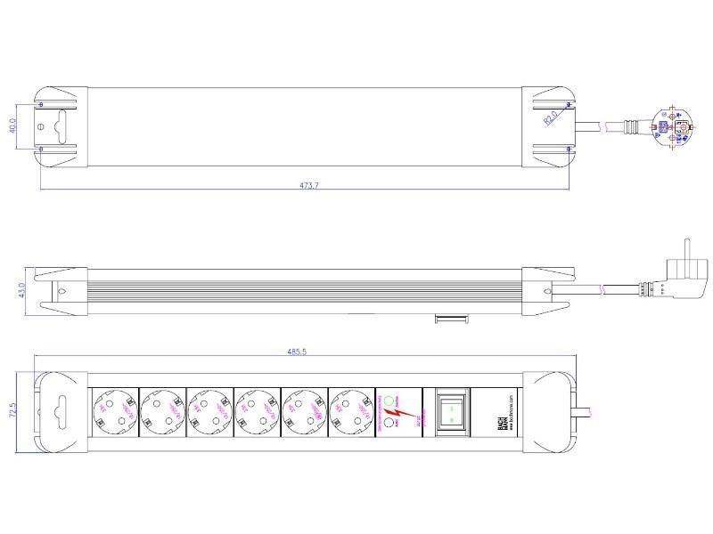 Bachmann CONNECTUS 6x Steckdose, 1x Schalter, ÜSE (330.104) Zeichnung