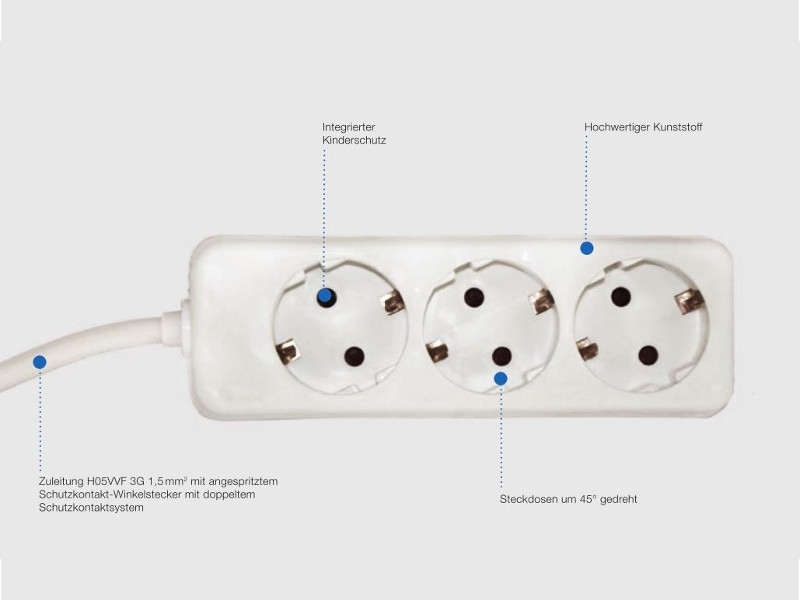 Bachmann SELLY 3-fach Steckdosenleiste mit 1,5m Zuleitung, weiß 387.270S Funktionen