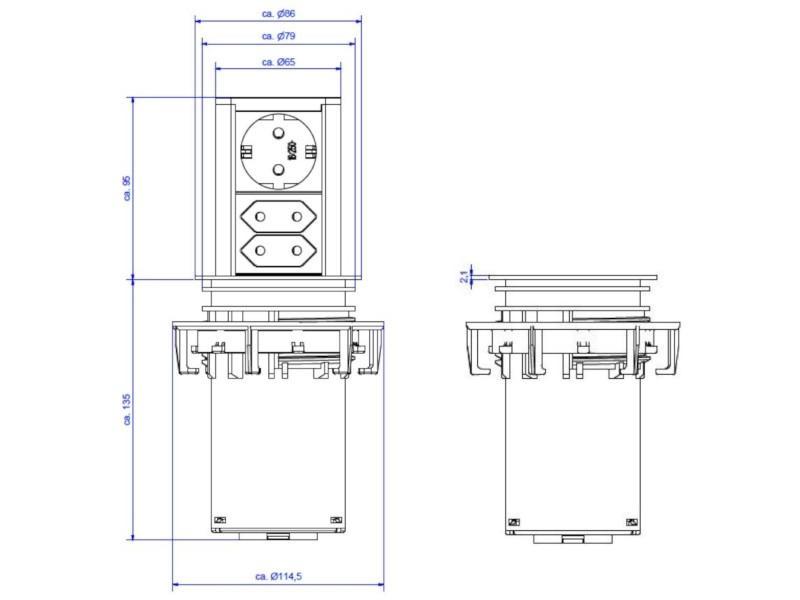 Bachmann ELEVATOR 1x Steckdose 2x Euro (928.003) Maße