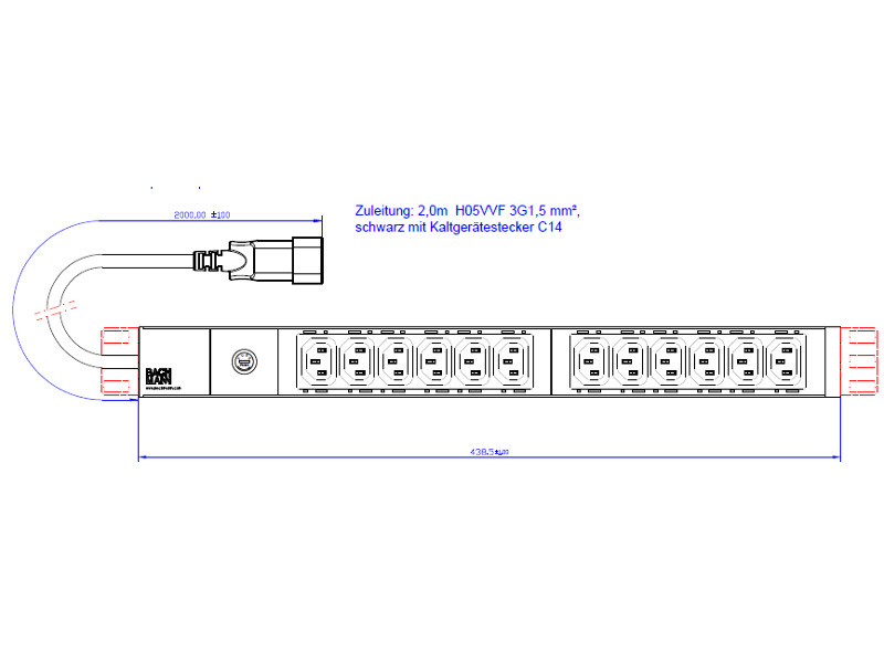 Bachmann IT PDU 12x Steckdosenleiste C13 1HE 800.2284 Maße