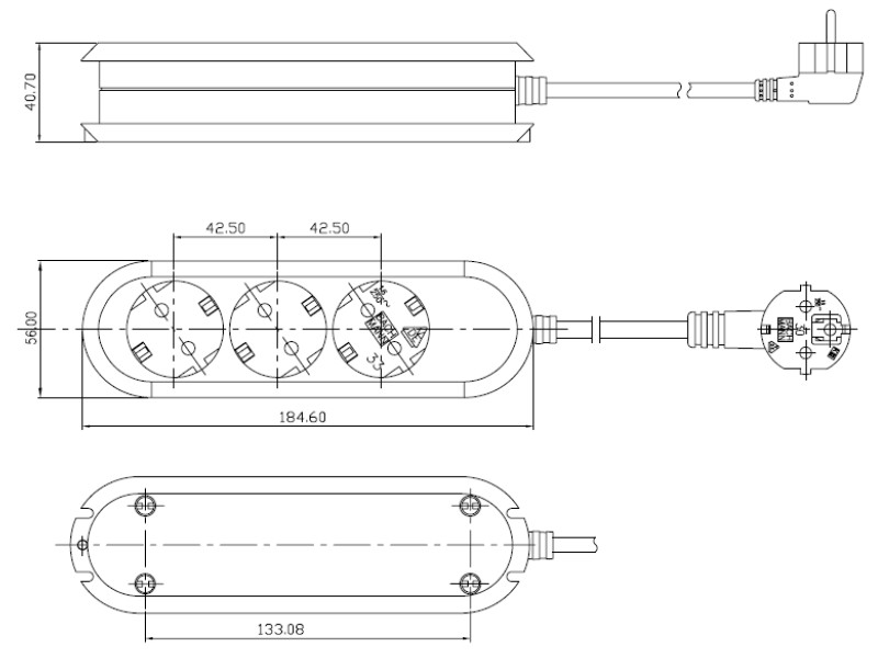 Bachmann SMART 3x Steckdosenleiste Zuleitung 3m 388.371 Maße